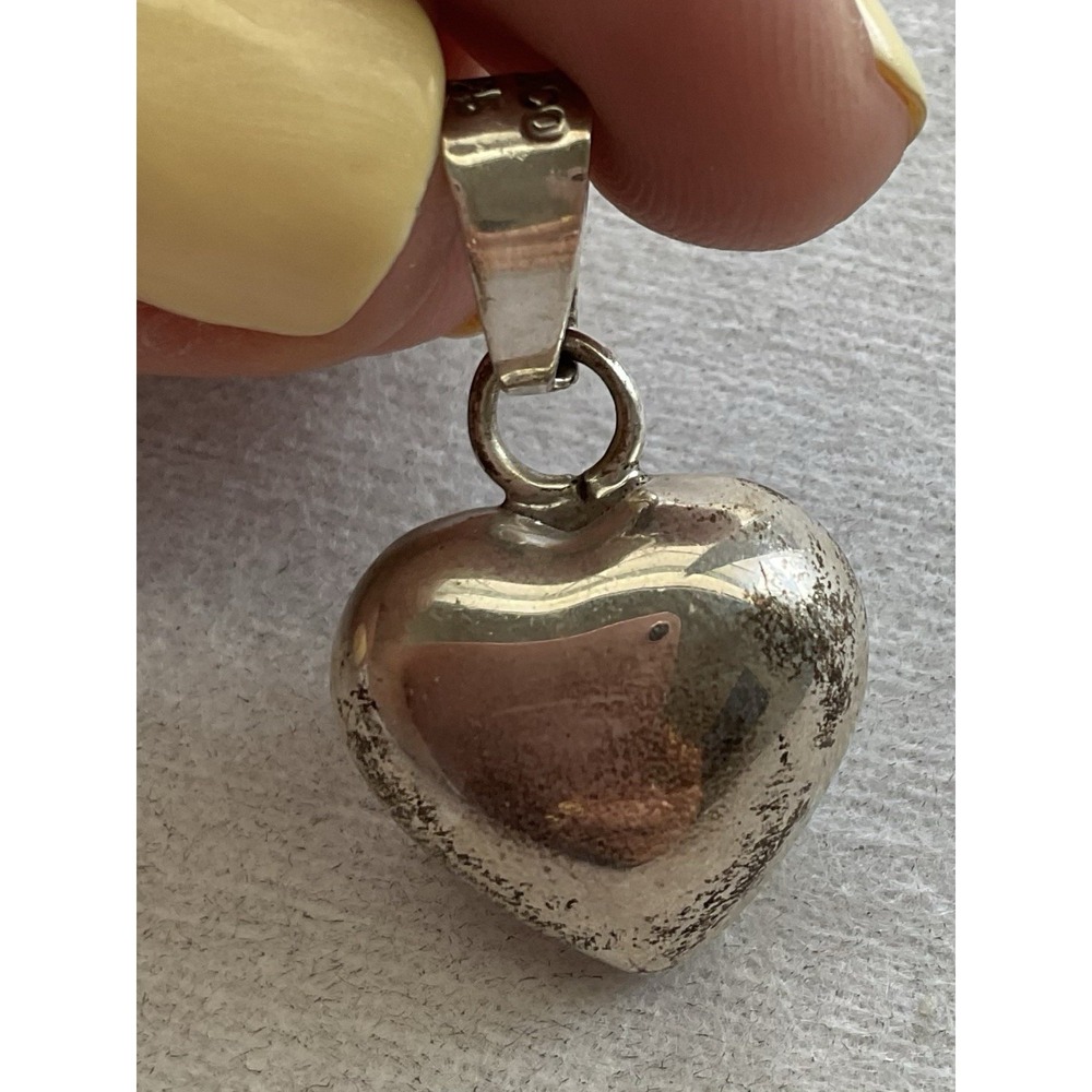 vintage sterling silver puffy heart pendant Jingle Bell Estate Jewelry